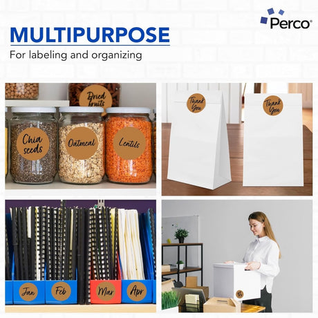Perco 3 - Inch Round Circle Dot Sticker Labels – Easy Peel Perforation – Made in USA - Kraft Brown 10 Rolls / 500 Labels Each / 5000 Labels Total