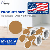 Perco 3 - Inch Round Circle Dot Sticker Labels – Easy Peel Perforation – Made in USA - Kraft Brown Pack of 3 rolls / 1500 Labels