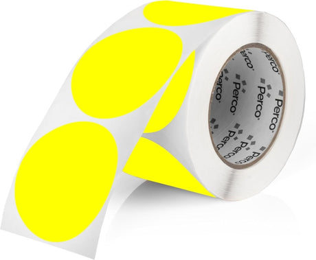 Perco 3 - Inch Round Circle Dot Sticker Labels – Easy Peel Perforation – Made in USA - Fluorescent Yellow 1 Roll / 500 Labels Total