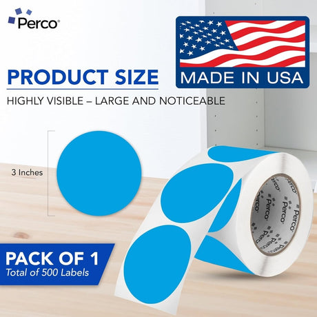 Perco 3 - Inch Round Circle Dot Sticker Labels – Easy Peel Perforation – Made in USA - Kraft Brown Pack of 3 rolls / 1500 Labels