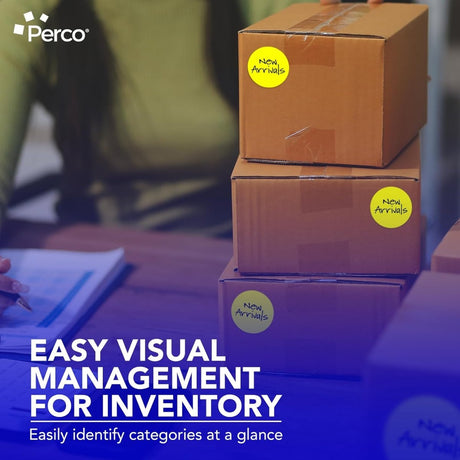 Perco 3 - Inch Round Circle Dot Sticker Labels – Easy Peel Perforation – Made in USA - Fluorescent Yellow Pack of 3 rolls / 1500 Labels