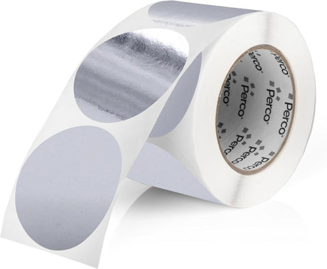 Perco 3 - Inch Round Circle Dot Sticker Labels – Easy Peel Perforation – Made in USA - Silver 1 Roll / 500 Labels Total