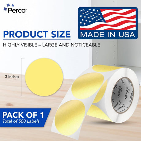Perco 3 - Inch Round Circle Dot Sticker Labels – Easy Peel Perforation – Made in USA - White Pack of 3 rolls / 1500 Labels