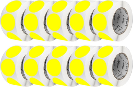 Perco 3 - Inch Round Circle Dot Sticker Labels – Easy Peel Perforation – Made in USA - Fluorescent Yellow Pack of 10 rolls / 5000 Labels