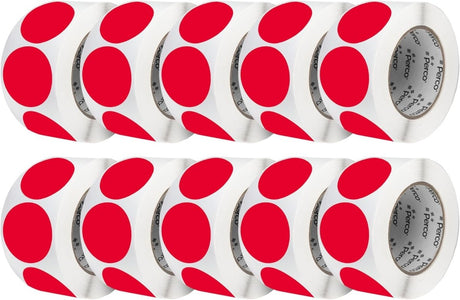 Perco 3 - Inch Round Circle Dot Sticker Labels – Easy Peel Perforation – Made in USA - Red 10 Rolls / 500 Labels Each / 5000 Labels Total