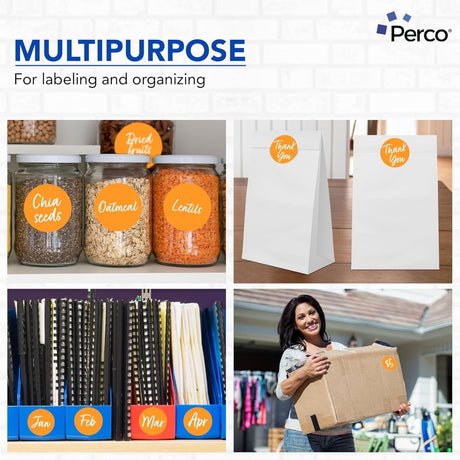 Perco 3 - Inch Round Circle Dot Sticker Labels – Easy Peel Perforation – Made in USA - Fluorescent Orange Pack of 3 rolls / 1500 Labels