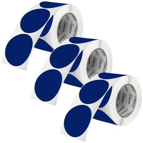 Perco 3 - Inch Round Circle Dot Sticker Labels – Easy Peel Perforation – Made in USA - Dark Blue Pack of 3 rolls / 1500 Labels