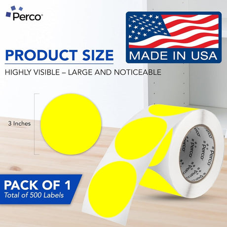 Perco 3 - Inch Round Circle Dot Sticker Labels – Easy Peel Perforation – Made in USA - Fluorescent Pink Pack of 3 rolls / 1500 Labels