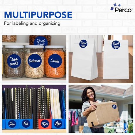 Perco 3 - Inch Round Circle Dot Sticker Labels – Easy Peel Perforation – Made in USA - Dark Blue 1 roll / 500 Labels