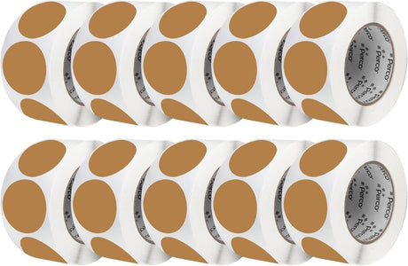 Perco 3 - Inch Round Circle Dot Sticker Labels – Easy Peel Perforation – Made in USA - Kraft Brown 10 Rolls / 500 Labels Each / 5000 Labels Total