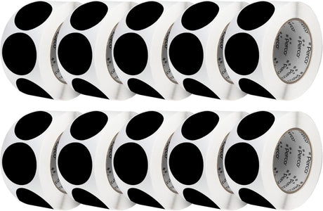 Perco 3 - Inch Round Circle Dot Sticker Labels – Easy Peel Perforation – Made in USA - Black 10 Rolls / 500 Labels Each / 5000 Labels Total