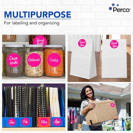 Perco 3 - Inch Round Circle Dot Sticker Labels – Easy Peel Perforation – Made in USA - Fluorescent Pink Pack of 3 rolls / 1500 Labels