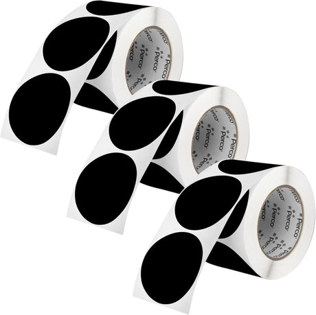 Perco 3 - Inch Round Circle Dot Sticker Labels – Easy Peel Perforation – Made in USA - Black Pack of 3 rolls / 1500 Labels