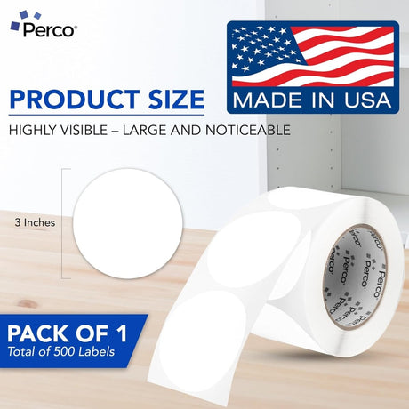 Perco 3 - Inch Round Circle Dot Sticker Labels – Easy Peel Perforation – Made in USA - White 1 roll / 500 Labels