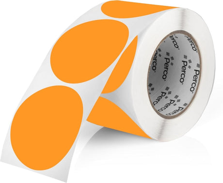 Perco 3 - Inch Round Circle Dot Sticker Labels – Easy Peel Perforation – Made in USA - Fluorescent Orange 1 roll / 500 Labels