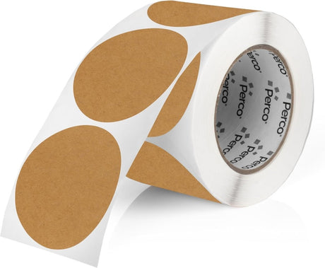 Perco 3 - Inch Round Circle Dot Sticker Labels – Easy Peel Perforation – Made in USA - Kraft Brown 1 Roll / 500 Labels Total