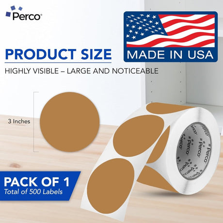 Perco 3 - Inch Round Circle Dot Sticker Labels – Easy Peel Perforation – Made in USA - Grey Pack of 3 rolls / 1500 Labels