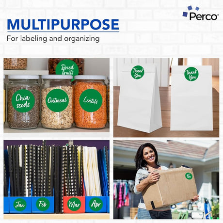 Perco 3 - Inch Round Circle Dot Sticker Labels – Easy Peel Perforation – Made in USA - Green 10 Rolls / 500 Labels Each / 5000 Labels Total