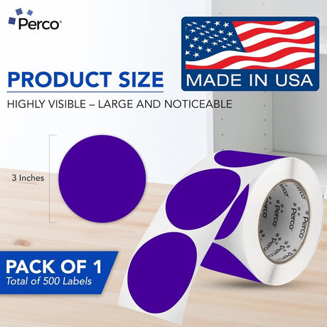 Perco 3 - Inch Round Circle Dot Sticker Labels – Easy Peel Perforation – Made in USA - Teal Pack of 3 rolls / 1500 Labels