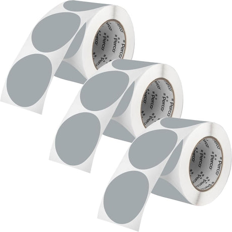 Perco 3 - Inch Round Circle Dot Sticker Labels – Easy Peel Perforation – Made in USA - Grey Pack of 3 rolls / 1500 Labels