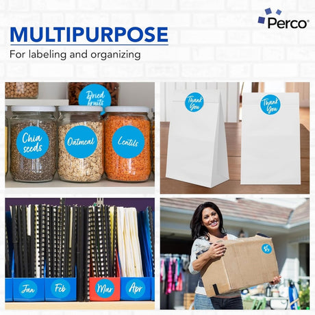 Perco 3 - Inch Round Circle Dot Sticker Labels – Easy Peel Perforation – Made in USA - Light Blue Pack of 3 rolls / 1500 Labels