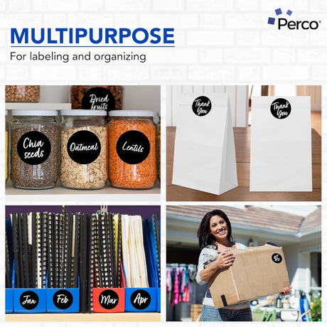 Perco 3 - Inch Round Circle Dot Sticker Labels – Easy Peel Perforation – Made in USA - Black 10 Rolls / 500 Labels Each / 5000 Labels Total