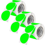Perco 3 - Inch Round Circle Dot Sticker Labels – Easy Peel Perforation – Made in USA - Fluorescent Green Pack of 3 rolls / 1500 Labels
