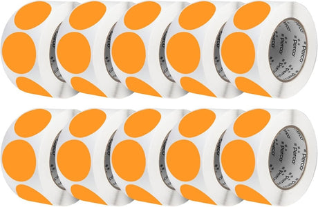 Perco 3 - Inch Round Circle Dot Sticker Labels – Easy Peel Perforation – Made in USA - Fluorescent Orange 10 Rolls / 500 Labels Each / 5000 Labels Total