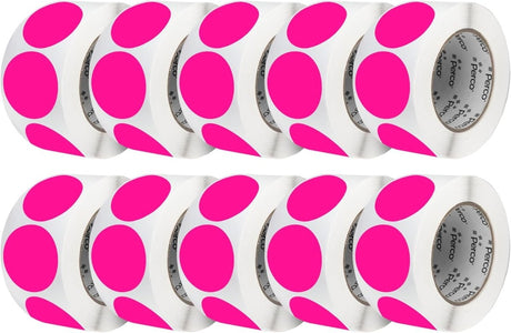 Perco 3 - Inch Round Circle Dot Sticker Labels – Easy Peel Perforation – Made in USA - Fluorescent Pink 10 Rolls / 500 Labels Each / 5000 Labels Total