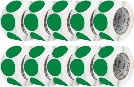 Perco 3 - Inch Round Circle Dot Sticker Labels – Easy Peel Perforation – Made in USA - Green 10 Rolls / 500 Labels Each / 5000 Labels Total