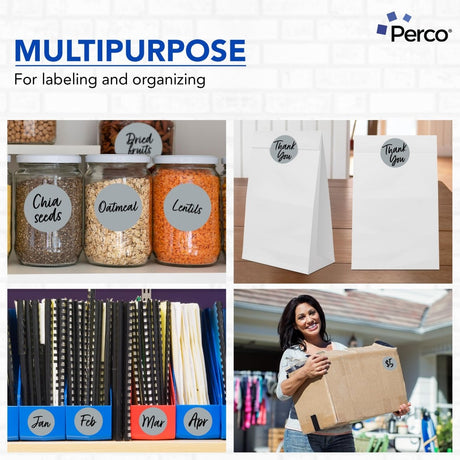 Perco 3 - Inch Round Circle Dot Sticker Labels – Easy Peel Perforation – Made in USA - Grey 10 Rolls / 500 Labels Each / 5000 Labels Total