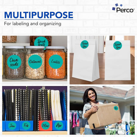 Perco 3 - Inch Round Circle Dot Sticker Labels – Easy Peel Perforation – Made in USA - Teal 10 Rolls / 500 Labels Each / 5000 Labels Total