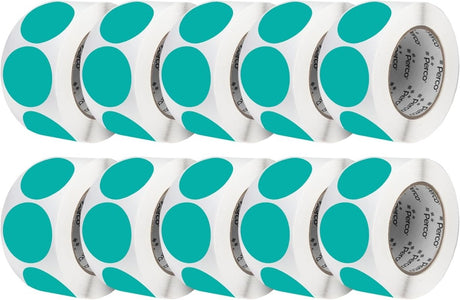 Perco 3 - Inch Round Circle Dot Sticker Labels – Easy Peel Perforation – Made in USA - Teal 10 Rolls / 500 Labels Each / 5000 Labels Total