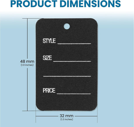 Perco 32x48mm Unstrung Black Paper Tags with Black Nylon Strings for Classy Customization and Durability - Kit of 1,000 Tags and Strings - Store Supplies