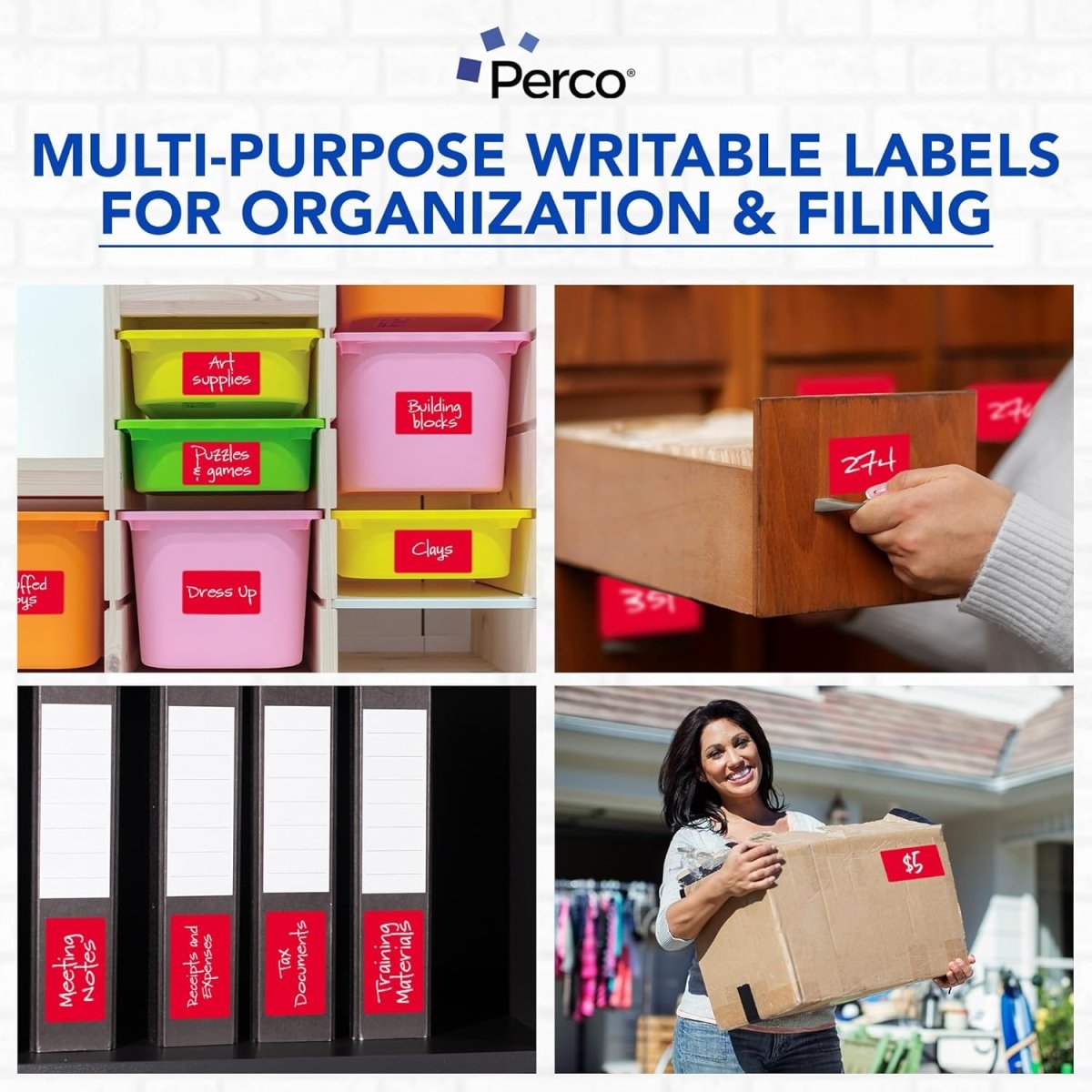 Perco 3x5 Inch - Rectangle Sticker Labels - Fluorescent Green