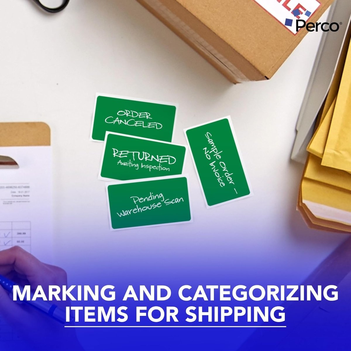 Perco 3x5 Inch - Rectangle Sticker Labels - Green