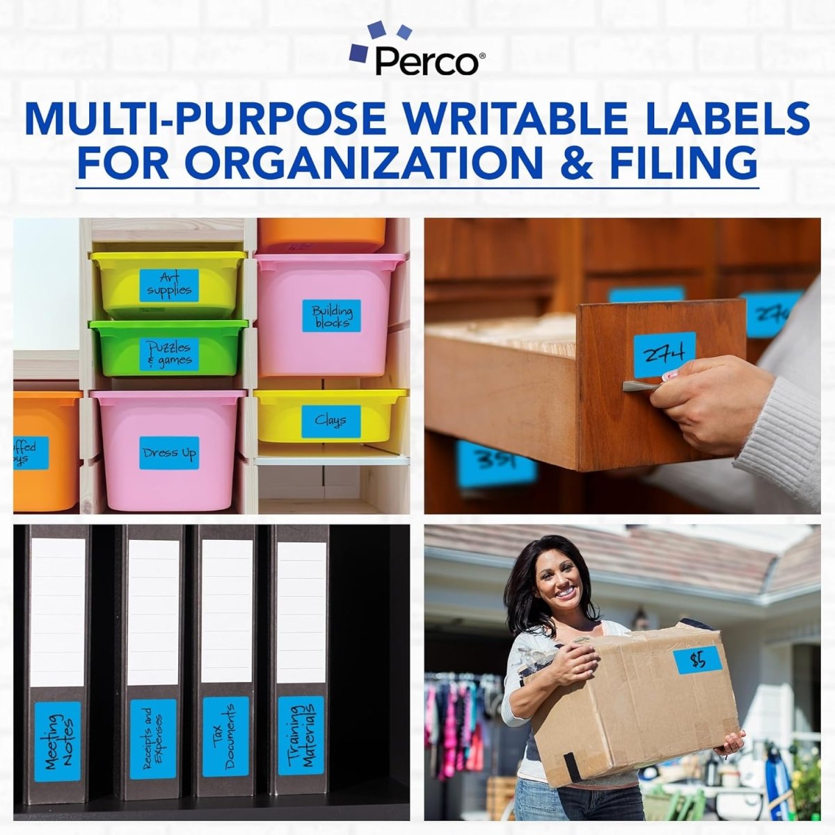 Perco 3x5 Inch - Rectangle Sticker Labels - Light Blue