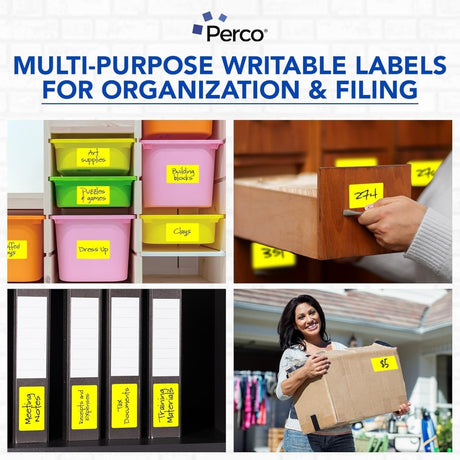 Perco 3x5 Inch - Rectangle Sticker Labels - Fluorescent Yellow