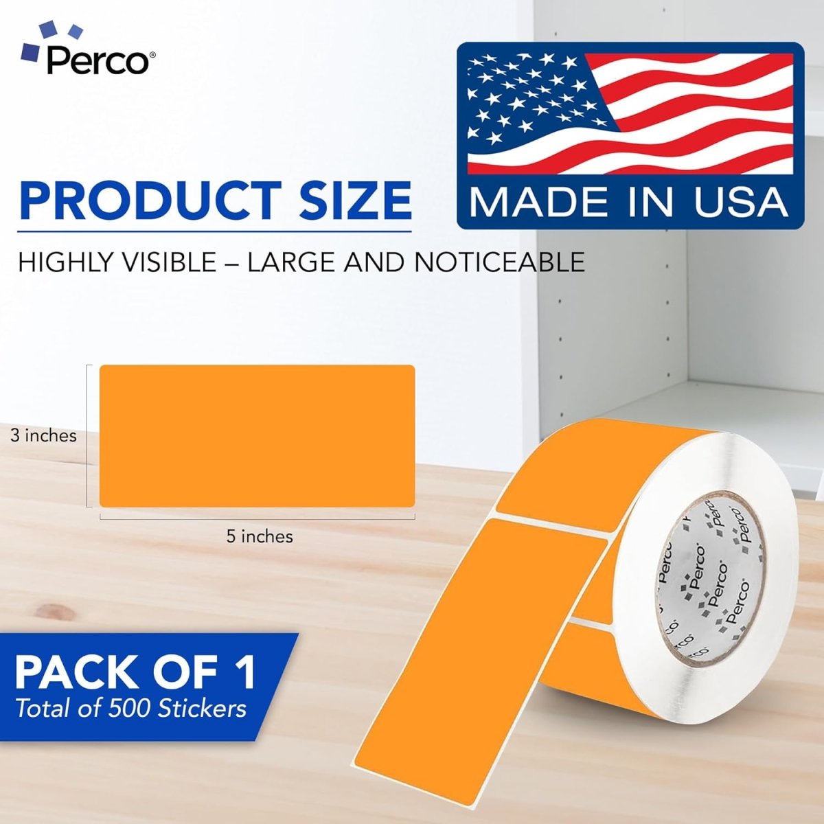 Perco 3x5 Inch - Rectangle Sticker Labels - Fluorescent Orange