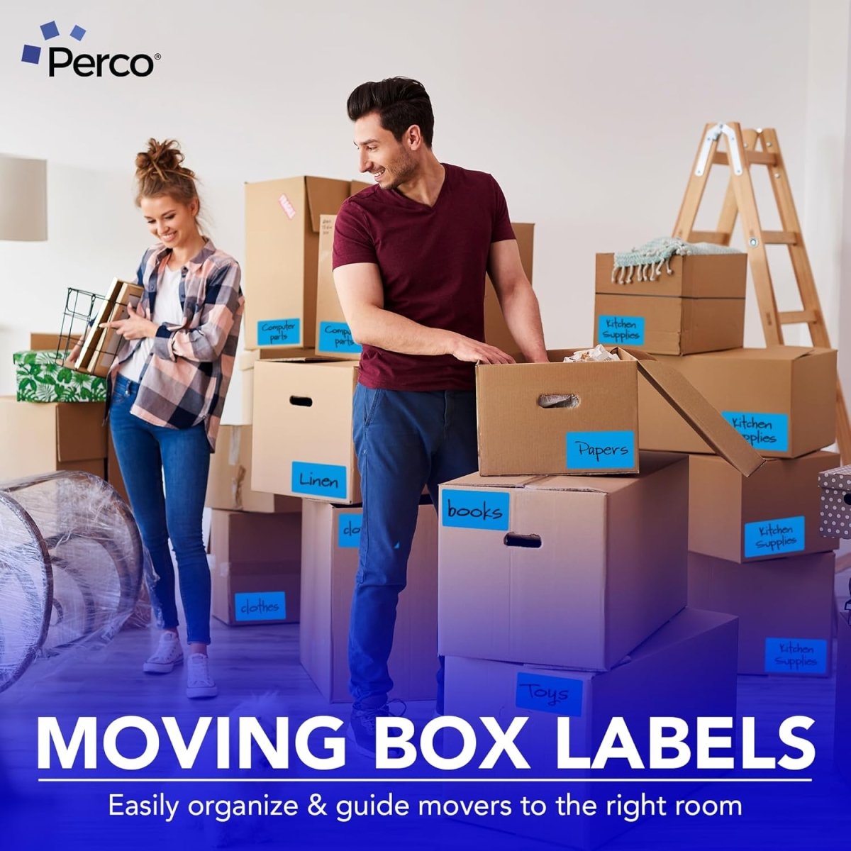 Perco 3x5 Inch - Rectangle Sticker Labels - Light Blue