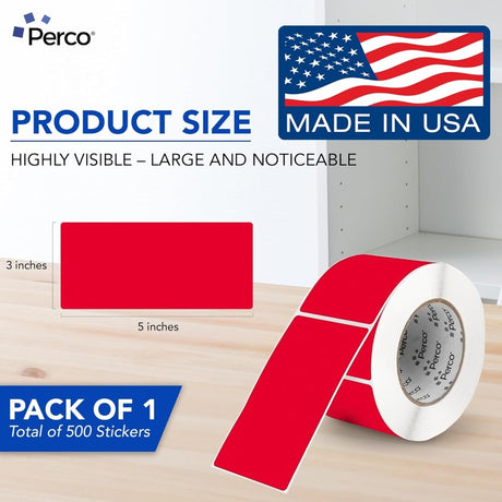 Perco 3x5 Inch - Rectangle Sticker Labels - Red