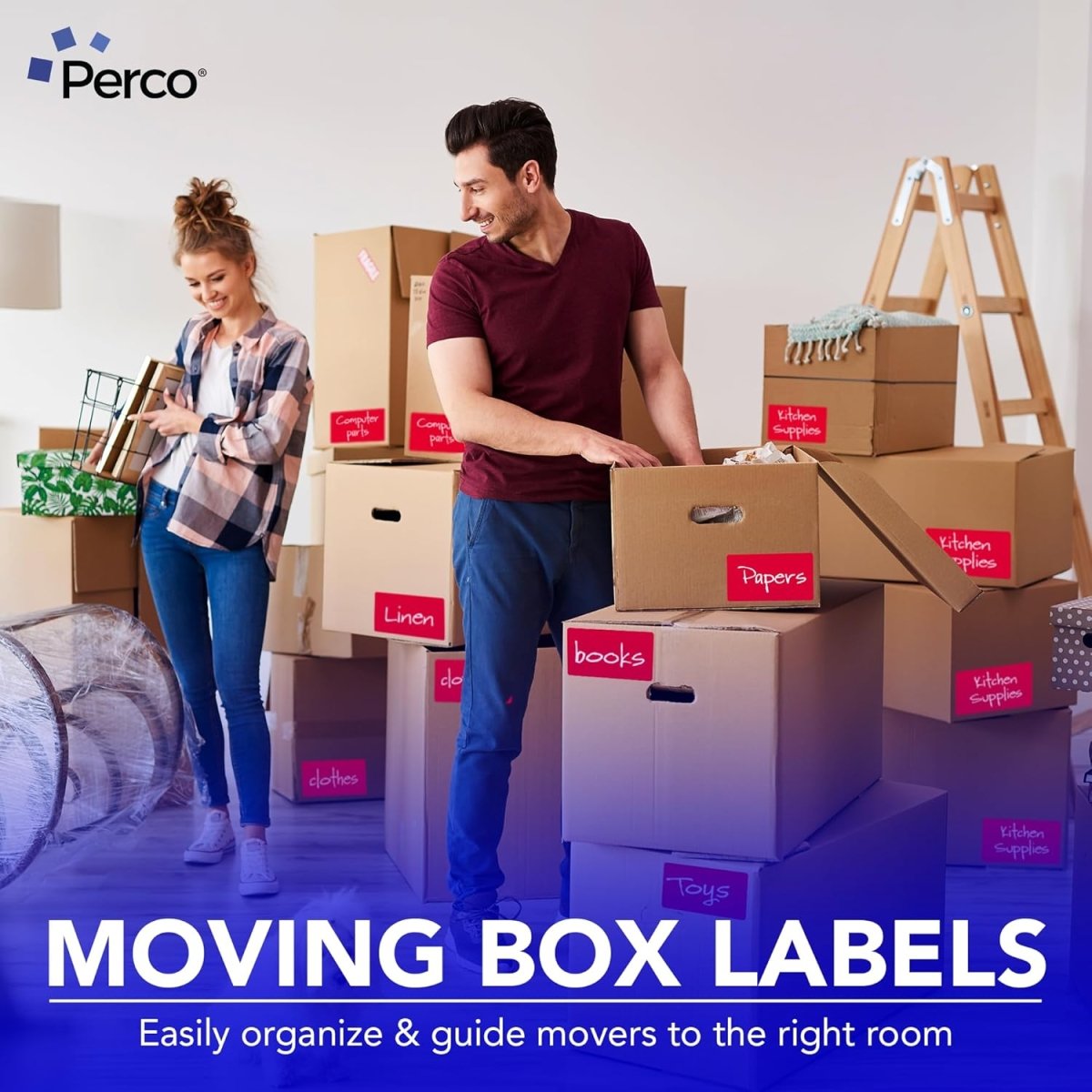 Perco 3x5 Inch - Rectangle Sticker Labels - Red