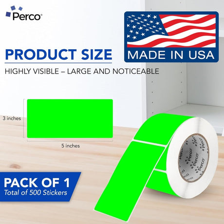 Perco 3x5 Inch - Rectangle Sticker Labels - Fluorescent Green