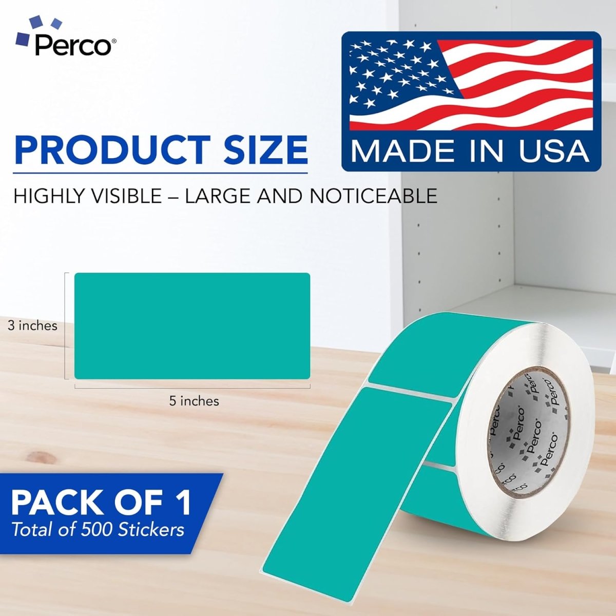 Perco 3x5 Inch - Rectangle Sticker Labels - Teal