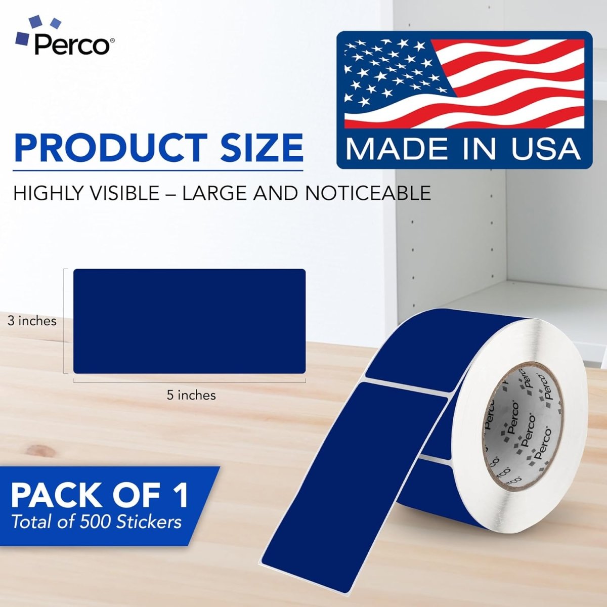 Perco 3x5 Inch - Rectangle Sticker Labels - Dark Blue