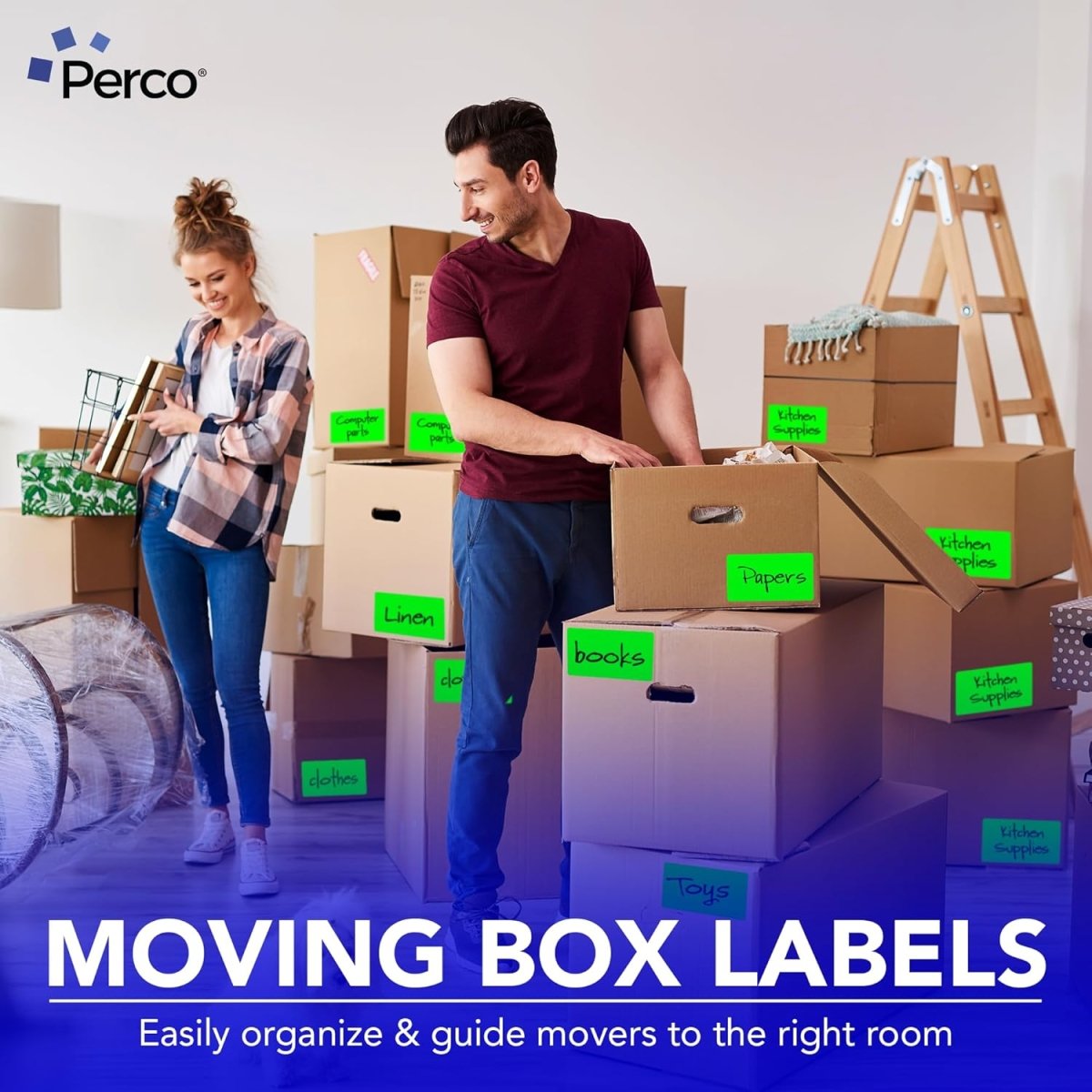 Perco 3x5 Inch - Rectangle Sticker Labels - Fluorescent Green