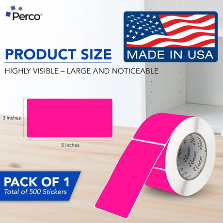 Perco 3x5 Inch - Rectangle Sticker Labels - Fluorescent Pink