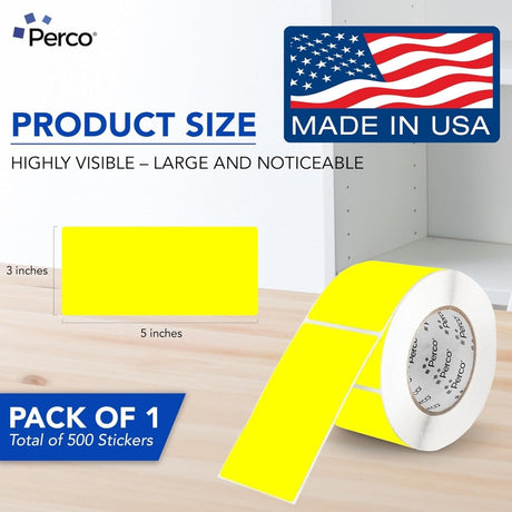 Perco 3x5 Inch - Rectangle Sticker Labels - Fluorescent Yellow