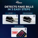 Perco Bill Counter & Counterfeit Detector Machine for Small Business with UV, MG1, MG2 & IR Detection - Counterfeit Detector
