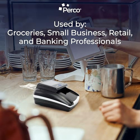 Perco Bill Counter & Counterfeit Detector Machine for Small Business with UV, MG1, MG2 & IR Detection - Counterfeit Detector